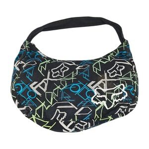 Vintage Y2K Fox Racing Purse Crescent Hobo Bag All Over Print Logo Moto